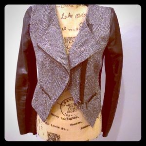NEW Super Sleek Faux Leather & Tweed Jacket